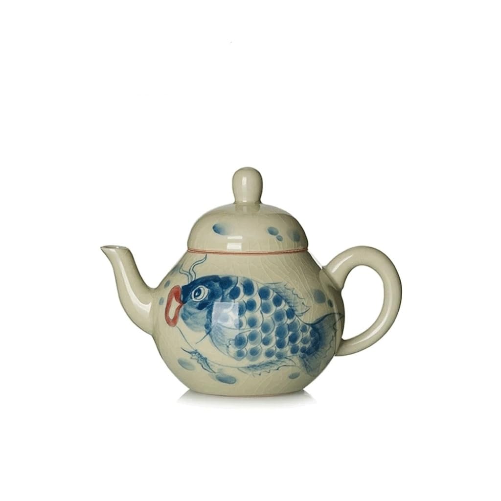 TYUHDUYUR Hand Painted Chinese Ceramic Kettle Teapot Tea Ceremony Set Milk Oolong Tea Jasmine Teaware Type (Beige As Shown)