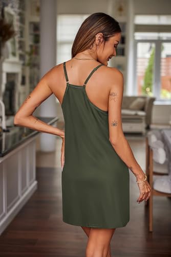 Image of Ekouaer Nightgowns for Women Cotton Sleepwear Sexy Sleep Shirt Adjustable Spaghetti Strap Night Gowns with Pockets S-3XL