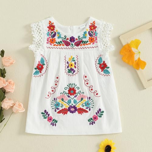 Toddler Baby Girls Mexican Dress Traditional Embroidered Floral Cinco De Mayo Outfit Summer Folklorico Fiesta Dress2