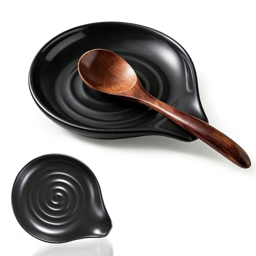 Nangua Ceramic Spoon Holder 5-inch stovetop Spoon Rest Heat-Resistant Kitchen Utensil Rack Suitable for Holding Spoons ladles spatulas Coffee Spoons Tongs and Other Kitchen Utensils (Black)