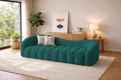 Image of Casaliving Ariana Modern Premium Boucle Fabric Sofa, Upholstered 3 Seater Sofa Set for Living Room, (Pine Colour) Premium Boucle Fabric Sofa
