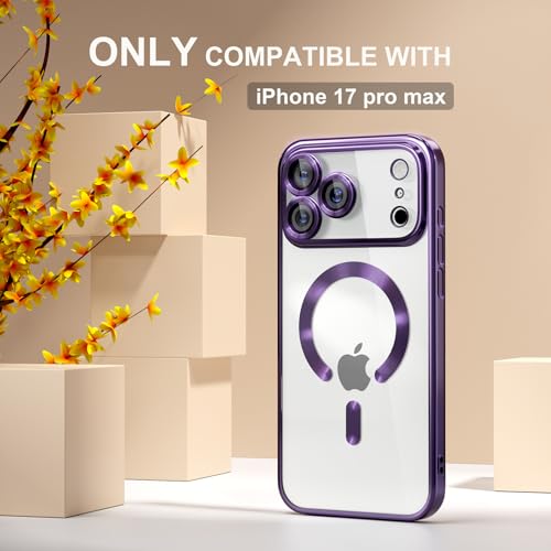 Image of Misea Magnetic for iPhone 17 Pro Max Case Compatible MagSafe | [Never Yellowing] [Military Drop Protection] Full Camera Lens Protector Plating Soft Clear Phone Case for Women, Deep Purple