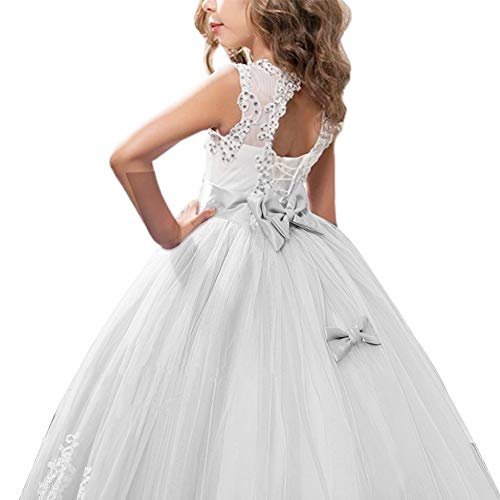 Flower Girls Embroidery Lace Beaded Princess Dress Kids Pageant Wedding Birthday Party Formal Long Tail Prom Ball Gowns4