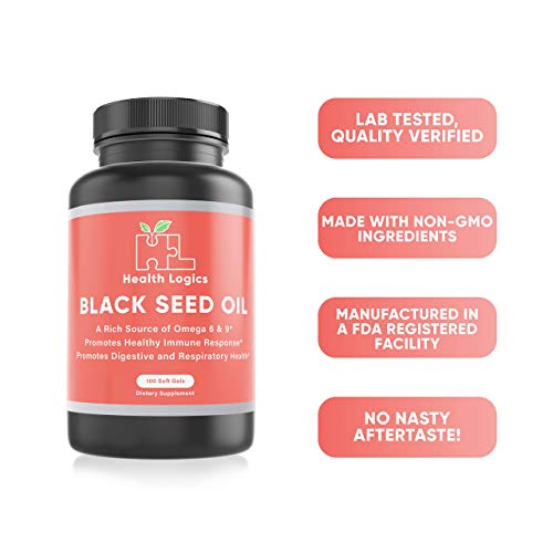Health Logics Black Seed Oil Softgels Ultra Immune Boost- Featuring Cold Pressed Nigella Sativa, Vitamin C, Vitamin D, Zinc, Elderberry Extract, Echinacea, Lysine, Reishi Mushroom #TOP6