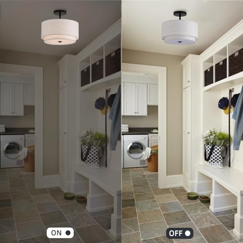 Vexagyle CL-001 12.6Inch Flush Mount Ceiling Light Fixture,3-Light Modern Close To Ceiling Light With 2-Layer Linen Fabric Shade,Farmhouse Drum Ceiling Mount Lamp For Bedroom Hallway Living Room thumb #3