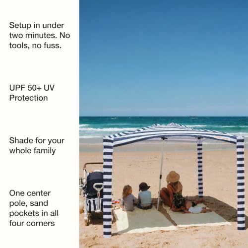 Image of CoolCabana Beach Shade Tent - Easy Setup, UPF 50+ Protection, Large & Medium Sizes, Compact & Wind Resistant - Beach Cabana for The Whole Family - Navy Stripes, Medium