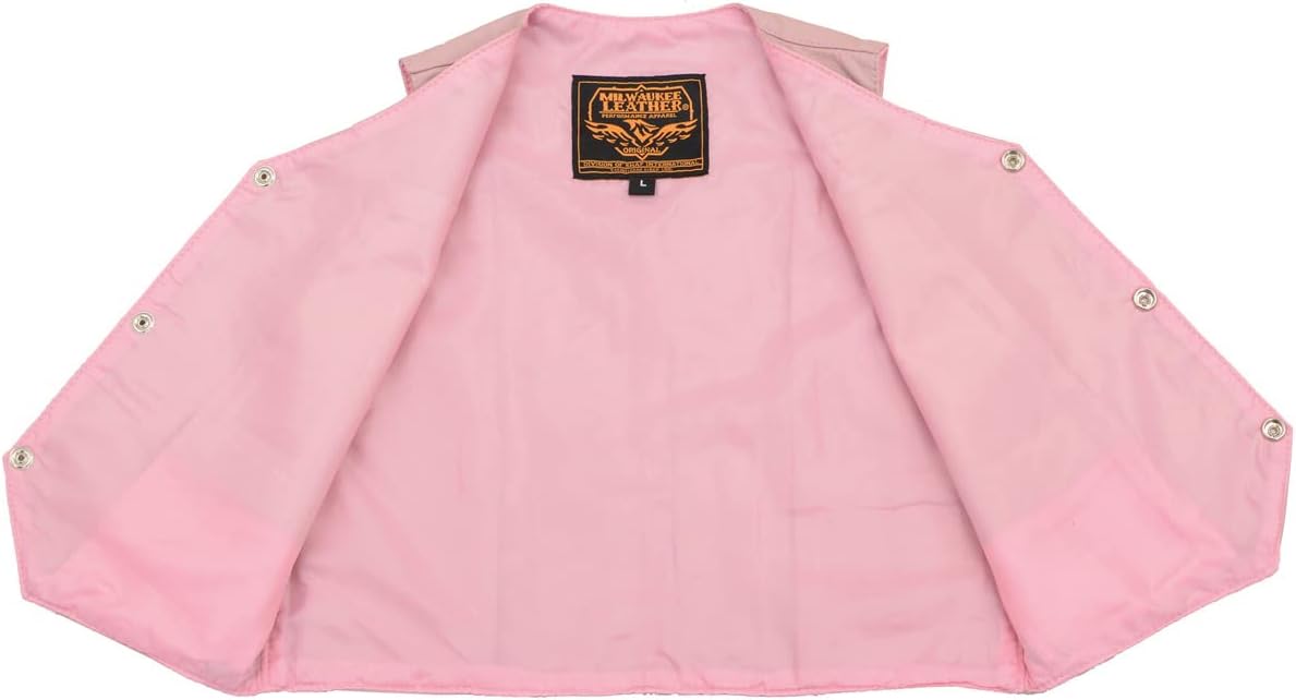 Milwaukee Leather SH2011PINK Girls Pink Three Snap Leather Vest