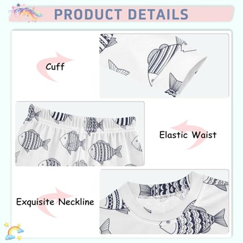 Pajama Sets Long Sleeve Cute Stripe Fish Pattern Soft Comfy Sleepwear 2 Piece PJS 3-8T4