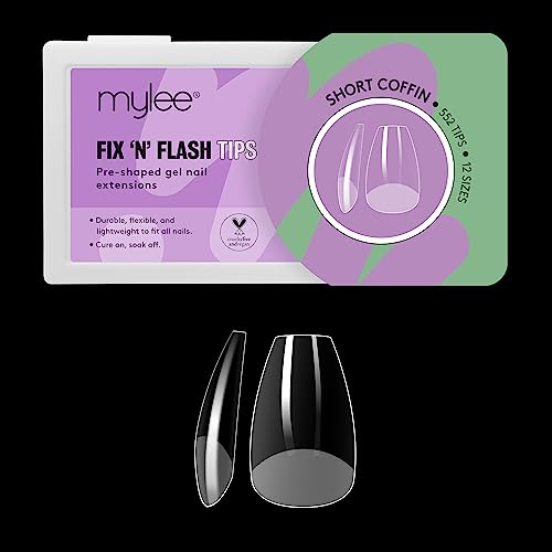 Mylee Fix N Flash Soft Gel Tips, Short Coffin, 552 PCS, Full Cover Soft Gel Nail Tips, Nail Art Extensions
