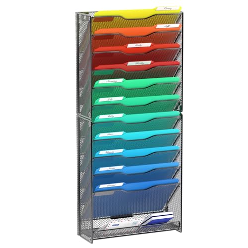 samstar 12 Tier Wall File Organizer, Hanging Wall Mount File Holder Paper Folder Mail Organizer...