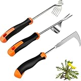 DWULCX 3 Pack Manual Weed Puller Tool, New Garden Stainless Steel Weeder Tool Hand Weeder Tool,Multi-Purpose Weed Remover Tool Weeding Tools for Gardening(Rubber Handle)