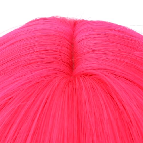 Image of PATTNIUM Light Hot Pink Wig for Kids Girls Short Curly Wavy Wigs with Bangs Neon Pink Shoulder Length Wavy Synthetic Wig Halloween Cosplay Costume Party Wig