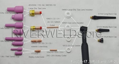 Image of RIVERWELD TIG Gas Lens Ceramic Cup 54N series 4L#, 5L#, 6L#, 7L#, 8L# 10pcs
