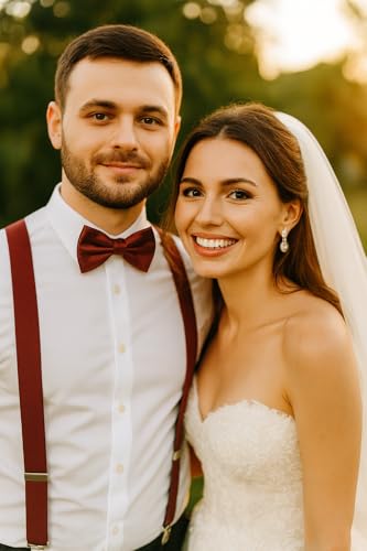 Image of trilece Men's Suspenders and Bow Tie Set - Adjustable Y-Back Suspenders with Matching Bow Tie for Weddings and Formal Wear