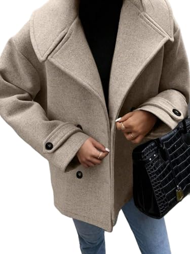 Women's Pea Coat Trench Jacket Lapel Collar Dropped Shoulder Loose Mid-Length Coat2