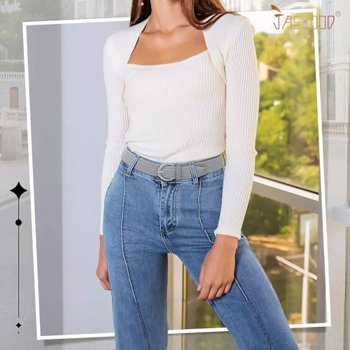 Image of JASGOOD Women Men Braided Woven Elastic Stretch Waist Belt Golf Canvas Fabric Casual Belt for Jeans Pants