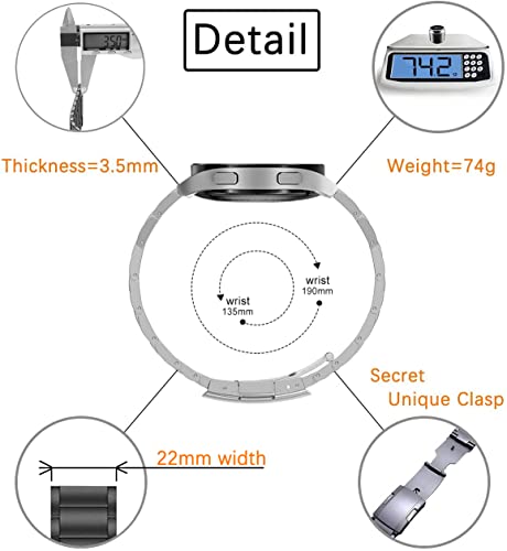 MaKTech Titanium band,22mm Light Weight Metal Link Bracelet,Compatible with Galaxy Watch 3 45mm/46mm,HuaWei Watch 4/3 & Ultimate/GT 3 Pro,Amazfit GTR 3/2 (Space Gray) - Image 4