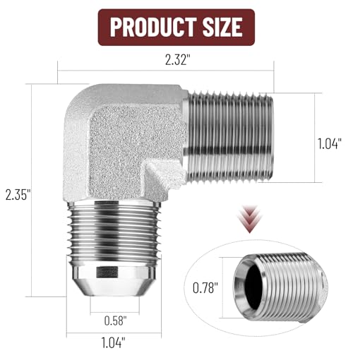 Image of 90 Elbow Hydraulic Adapter Fitting: 3 /4 inch JIC Male x 3 /4 inch NPT Male | 5 Pack Carbon Steel Hydraulic Hose Crimp Connectors with Protective Covers for Hydraulic Applications - 2501-12-12