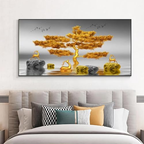 Toile murale arbre élan doré pour décorer un grand mur blanc - 4