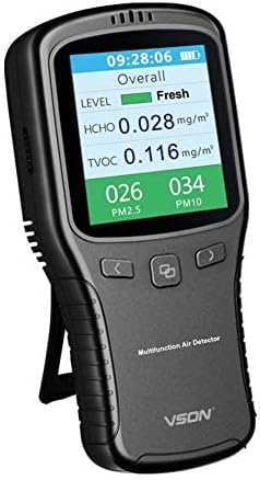 VSON Air Quality Monitor Indoor, Formaldehyde Detector, Air Sensor Tester Pollution, with HCHO/TVOC/PM10/PM2.5 Real-Time Data Colorful Screen & USB Charging(Gray)