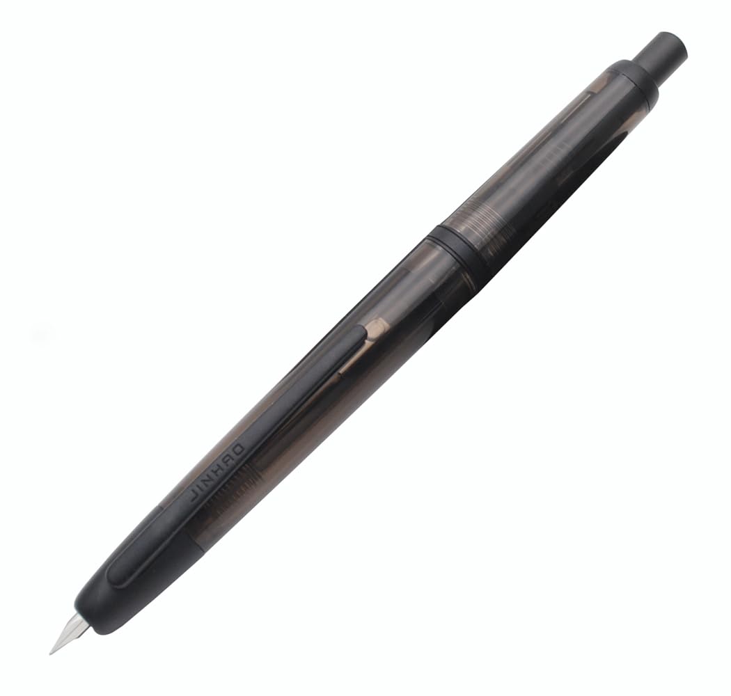 JINHAO 20 Retractable Press Fountain Pen Resin Pen with Ink Converter (Transparent Black with Black Clip, 0.38mm Nib)