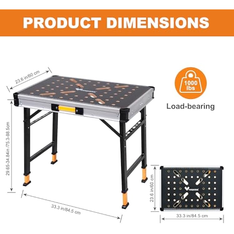 WORKESS Portable Workbench 1000Lbs Capacity 2026 Upgraded Adjustable 5 Level Height Heavy Duty Folding Work Table with 2 Quick Clamps, 4 Bench Dogs, 3 Tool Boxes for Garage Easy Storage