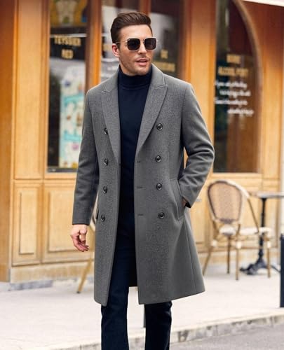 Image of Men's Premium Wool Blend Double Breasted Long Pea Coat