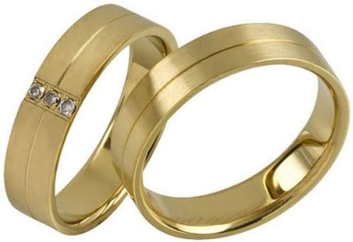 Jewellery Depot Wedding Rings Partner Rings Engagement Rings Stainless Steel 2 Microm Gold Plated with Zirconia + Engraving Proposal Rings Wedding Rings
