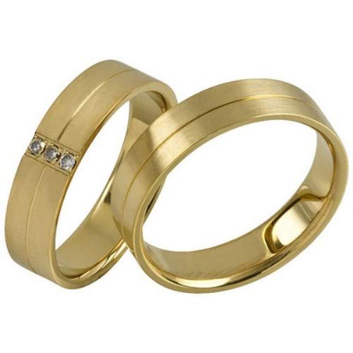 Jewellery Depot Wedding Rings Partner Rings Engagement Rings Stainless Steel 2 Microm Gold Plated with Zirconia + Engraving Proposal Rings Wedding Rings
