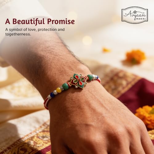 Image of Avyaan Handmade Floral Bead Rakhi for Brother | Premium Beaded Thread with Decorative Floral Centerpiece | Soft Skin-Friendly Material | Comfortable, Lightweight & Durable | Ideal for Raksha Bandhan