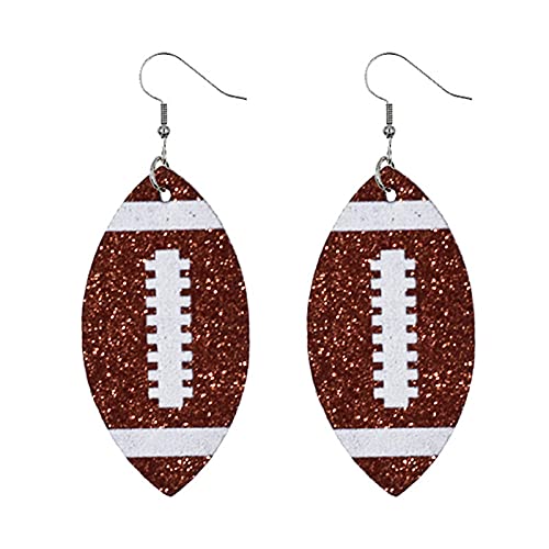 Football Dangle Earrings Glitter Faux Leather Football Drop Earring Sports Lover Teardrop Earrings for Women Jewelry