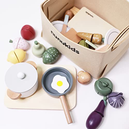 Nunukids Wooden Play Food Sets For Kids Kitchen 42 Pc Wooden Toys With Storage Basket Wood Pretend Food Play Kitchen Accessories Set #TOP4