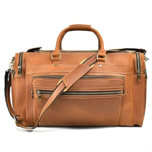 Mens Leather Weekend Bag Leather Travel Duffle Large Vintage Cowhide Zipper Bag Luggage Tote Bag