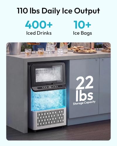 Image of EUHOMY Commercial Ice Maker Machine, 110lbs /24H, Stainless Steel Under Counter Ice Maker with 22lbs Storage, Self-Cleaning, Freestanding Ice Machine for Home /Bar /Cafe /Restaurant