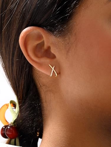 Gold Earrings for Women Trendy,14K Real Plated Gold Stud Earrings Dainty Cubic Zirconia Diamond Hypoallergenic Silver Small Hoop Earrings for Women Jewelry Gifts2