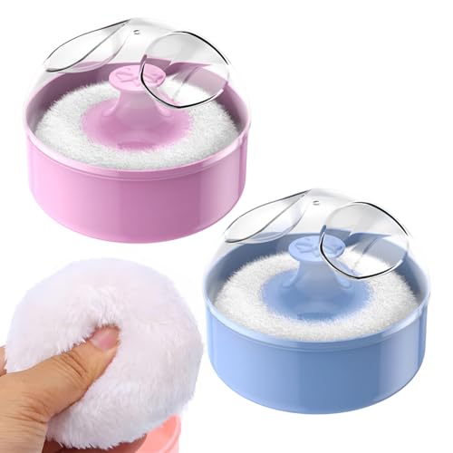 2 Pcs Body Powder Puff and Container, Dusting Powder Puff with Box for Talcum Powder, Soft Puff for Women and children, Portable Powder Puff Set for Travel and Home Use