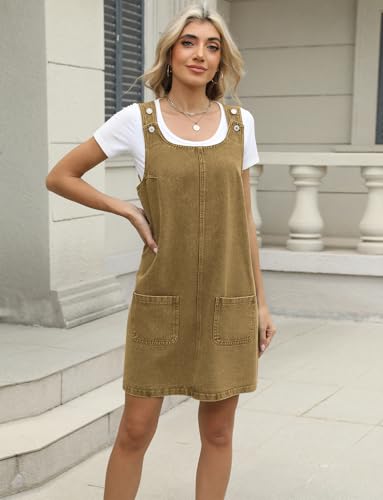 Image of Overall Dress for Women Denim Dress Denim Overall Round Neck Skirtall Jean Dress Denim Jumper Dress Pinafore