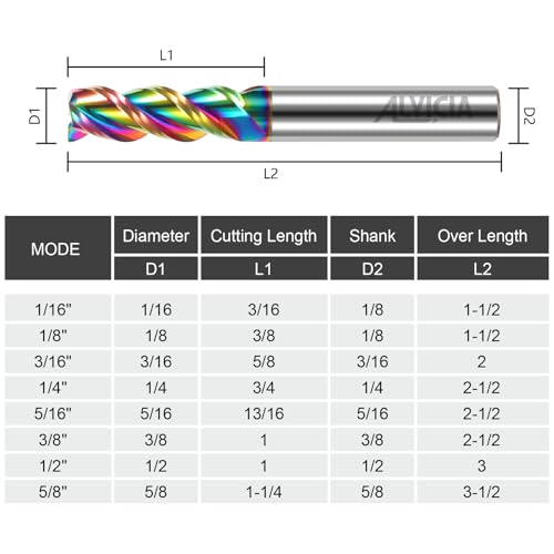 Image of 1 /2 inch Tungsten Carbide End Mills for Aluminum & Copper Alloys, 3-Flute DLC Coated Endmills Set CNC Milling Bits - HRC55