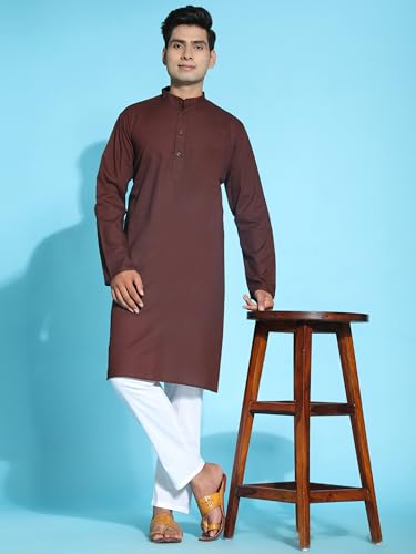 Image of Men's Cotton Solid Dress Long Kurta Regular Fit Casual