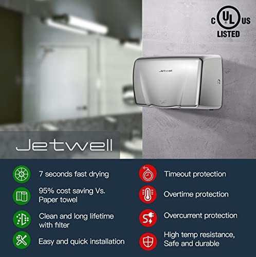 Jetwell 2Pack High Speed Commercial Automatic Hand Dryer - Heavy Duty Stainless Steel Hand Dryers - Warm Wind Hand Blower #TOP4