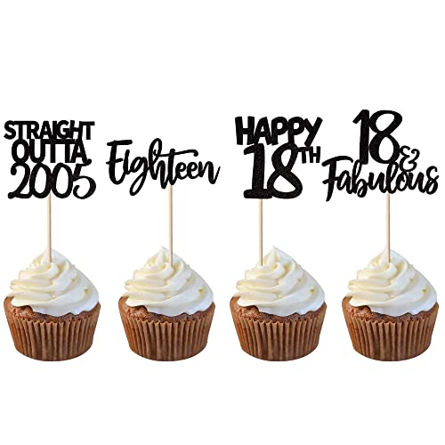 24 Pack Straight Outta 2005 Cupcake Toppers Glitter Eighteen Happy 18Th Cupcake Picks Cheers To 18 Years Birthday Cake Decorations For Happy 18Th Birthday Anniversary Party Supplies Black #TOP17