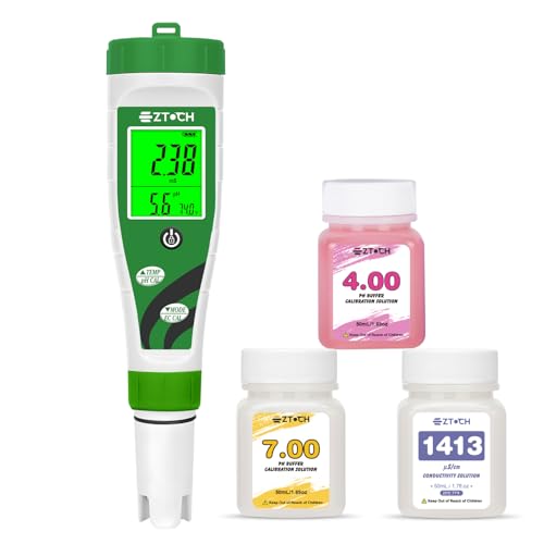 EZTOCH Hydroponic pH EC Meter, Water pH TDS PPM Meter with Simultaneous Display for Reservoir Nutrient Solution, pH EC Meter for Water Hydroponic DWC System Setup, Measure Conductivity for Aquaponics