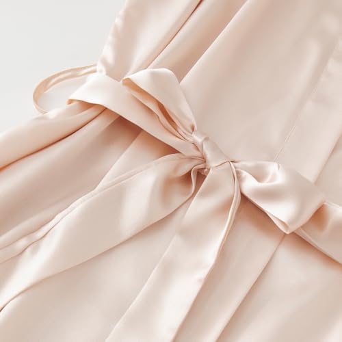 Image of Women's Long Bride Bridesmaid Robes with Lace Trim Embroidery Bridal Silky Satin Kimono Wedding Party Bathrobe