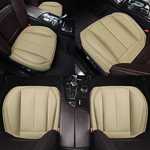 Premium Car Seat Cover Protector Accessories 2 Piece Front Napa Leather Automotive Vehicles Universal Fit Cushion Cars Sedan Coupe Suv Pick-Up Truck Padded Auto Interior Décor (Tan) #TOP5