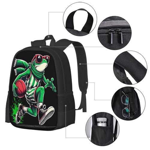 Cool Frog Basketball Player Backpack Large Capacity Backpacks Leisure Travel Daypack 12.5X5.5X16.5 inch3