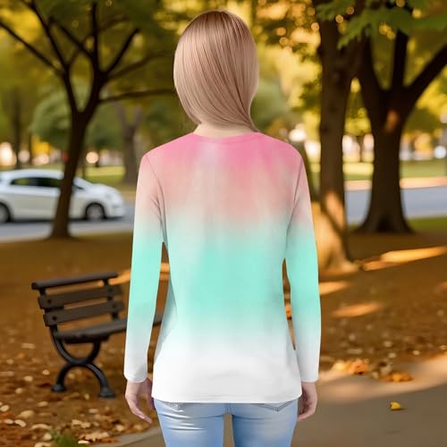 Girls Long Sleeve Gradient T-Shirt Soft Crewneck Top Comfortable Casual Fall Tee for Kids, Ages 3-14 Years3
