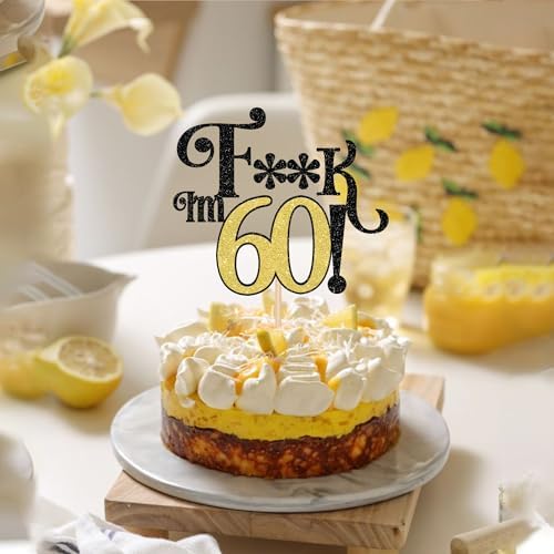 ZHUOWEISM 1 PCS Happy 60th Birthday Cake Topper Glitter I'm 60 Cheers to 60 Cake Pick Funny 60 Cake Decorations for 60th Birthday Anniversary Party Cake Decorations Supplies Black Gold — view 4