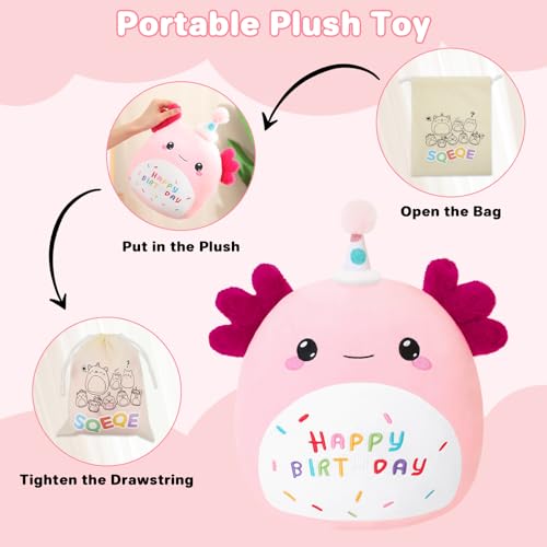 Image of SQEQE Happy Birthday Axolotl Plush Axolotl Stuffed Animal Toy Pink Birthday Plushies Home Decor for Girls Boys Kids (8Inch)