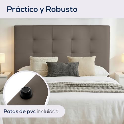 Duérmete Online, Cabecero Modelo Napoli Acolchado, Tapizado en Polipiel de Alta Gama, Medidas: 105 x 120 cm (para Cama de 90 y 105) Gris - imagen 6