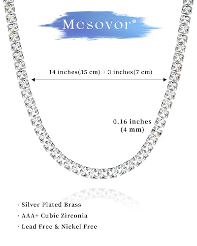 Mesovor Diamond Tennis Necklaces for Women, 18K/White Gold Plated Square Tennis Chain Choker | Bling Cubic Zirconia 3mm 4mm Statement Necklace Jewelry Gifts2